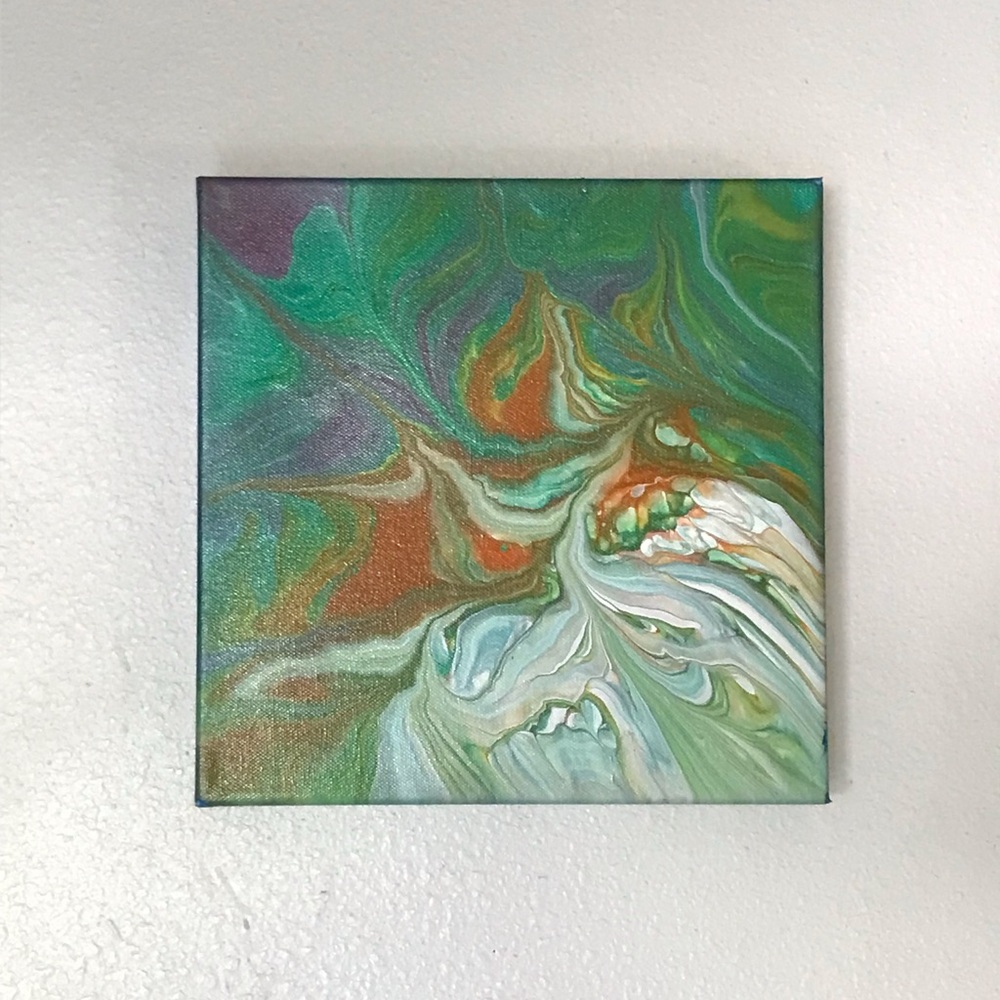Serene Sea Teal and Green Abstract Ocean Original Painting - 10 x 10